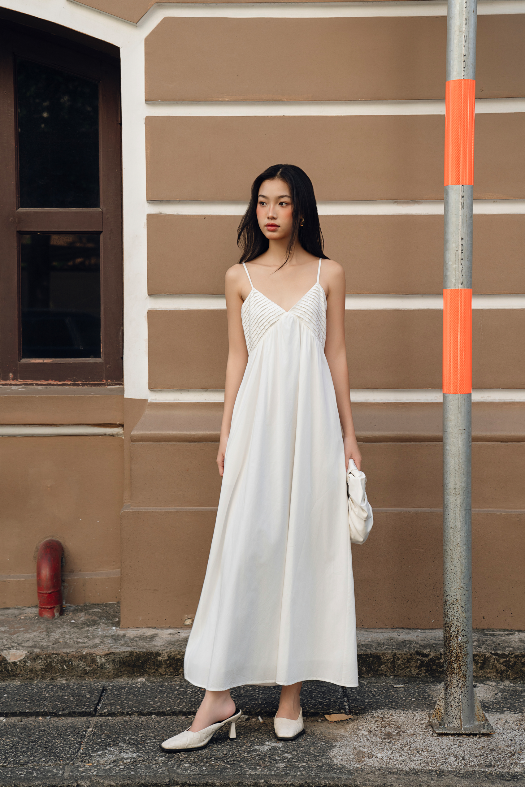 CALIN PLEATED MAXI DRESS (WHITE) | Danity Roses