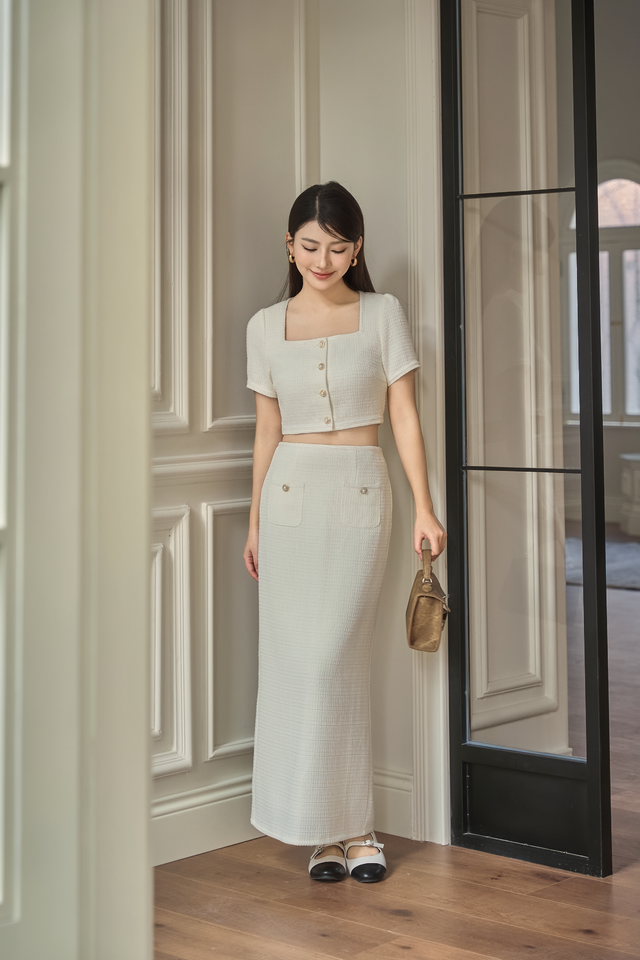 CECILY TWEED MIDI SKIRT (IVORY)