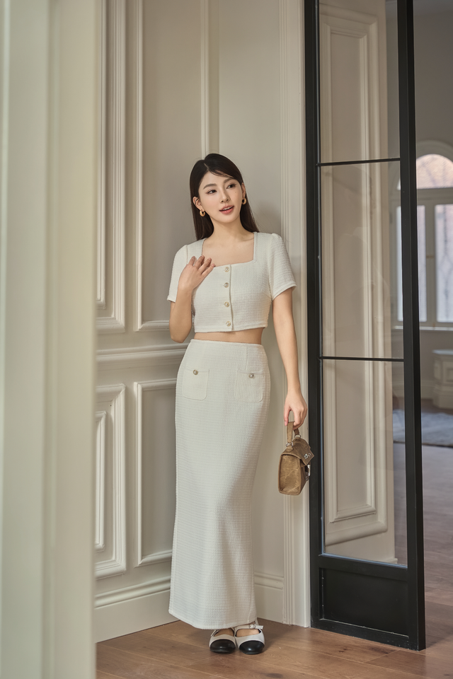 CECILY TWEED MIDI SKIRT (IVORY)