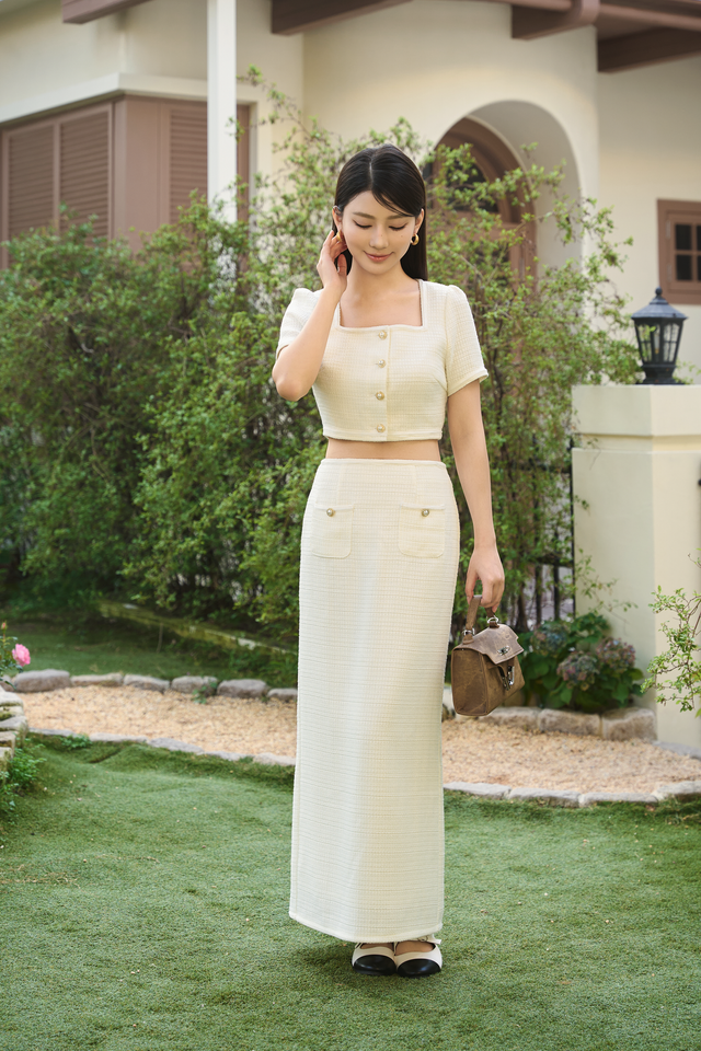 CECILY TWEED TOP (IVORY)
