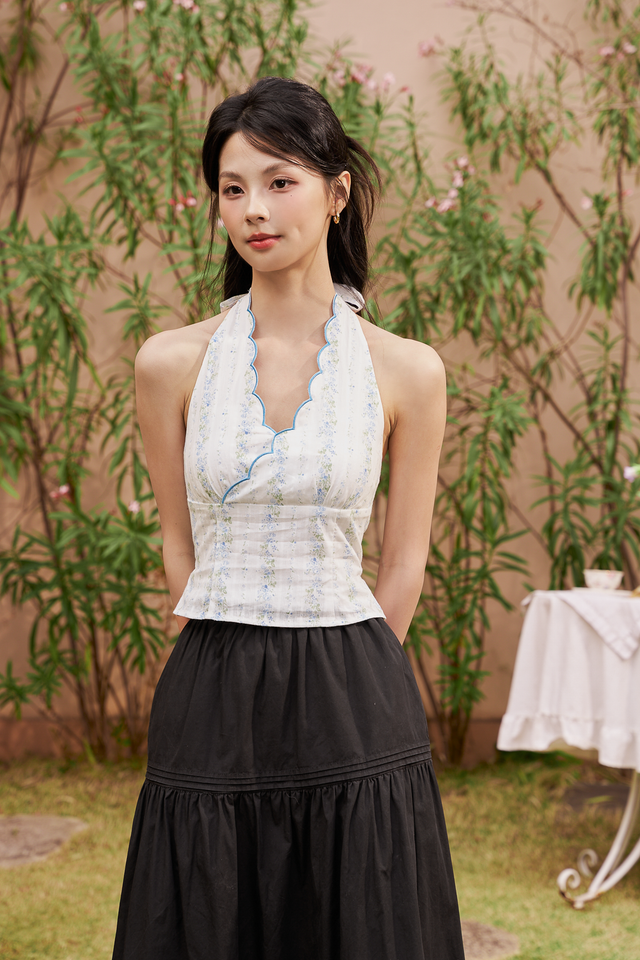 ROMEE SCALLOP HEM TOP (BLUE FLORAL)
