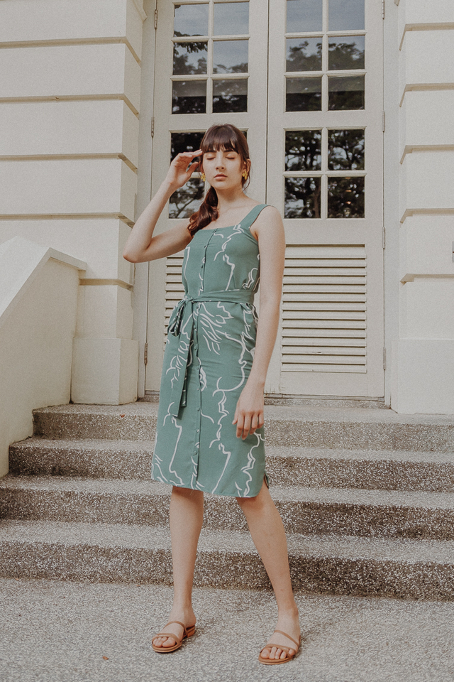 THE DIVINE ABSTRACT BUTTON DOWN MIDI (SAGE GREEN)