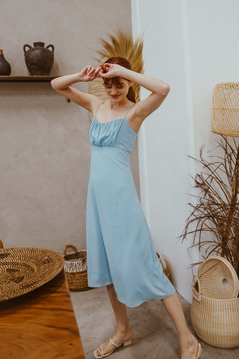 knee length dresses for ladies Haltered Ruched Midi Dress – Adeline main image 1