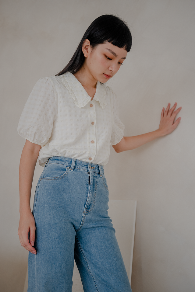 WILLOW COLLARED TOP (CREAM GINGHAM) 