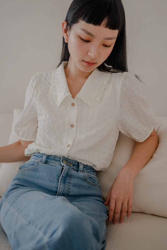 WILLOW COLLARED TOP (CREAM GINGHAM) 
